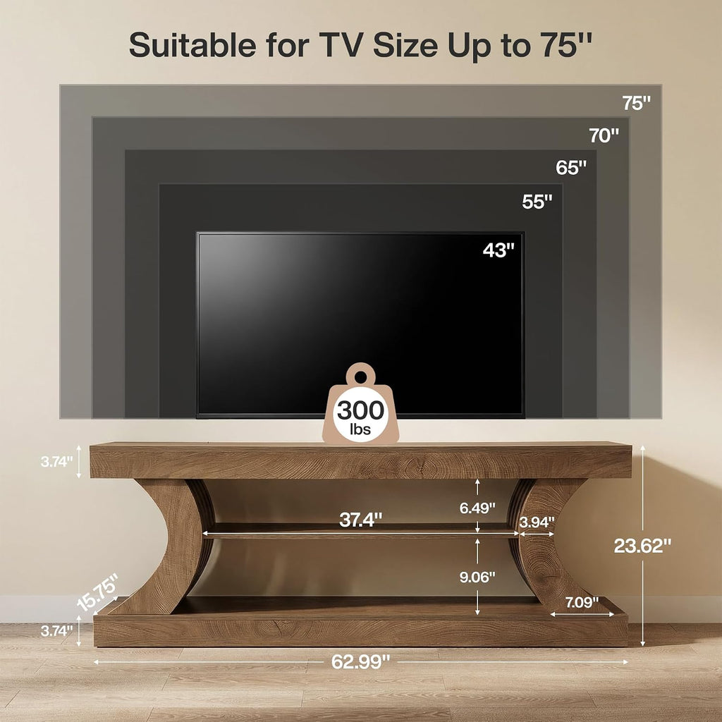 Tribesigns 63-Inch Farmhouse Entryway Console Table with Storage, TV Console with Curved Design for Living Room, Bedroom, Brown (Brown, 15.75' D x 63' W x 23.6' H)