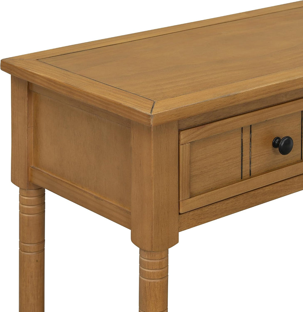 Knocbel Antique Entry Console Table with 2 Drawers & Bottom Open Shelf, Wood Sofa Tables for Entryway Hallway Living Room, 35.34' W x 13.8' D x 30.25' H, Natural