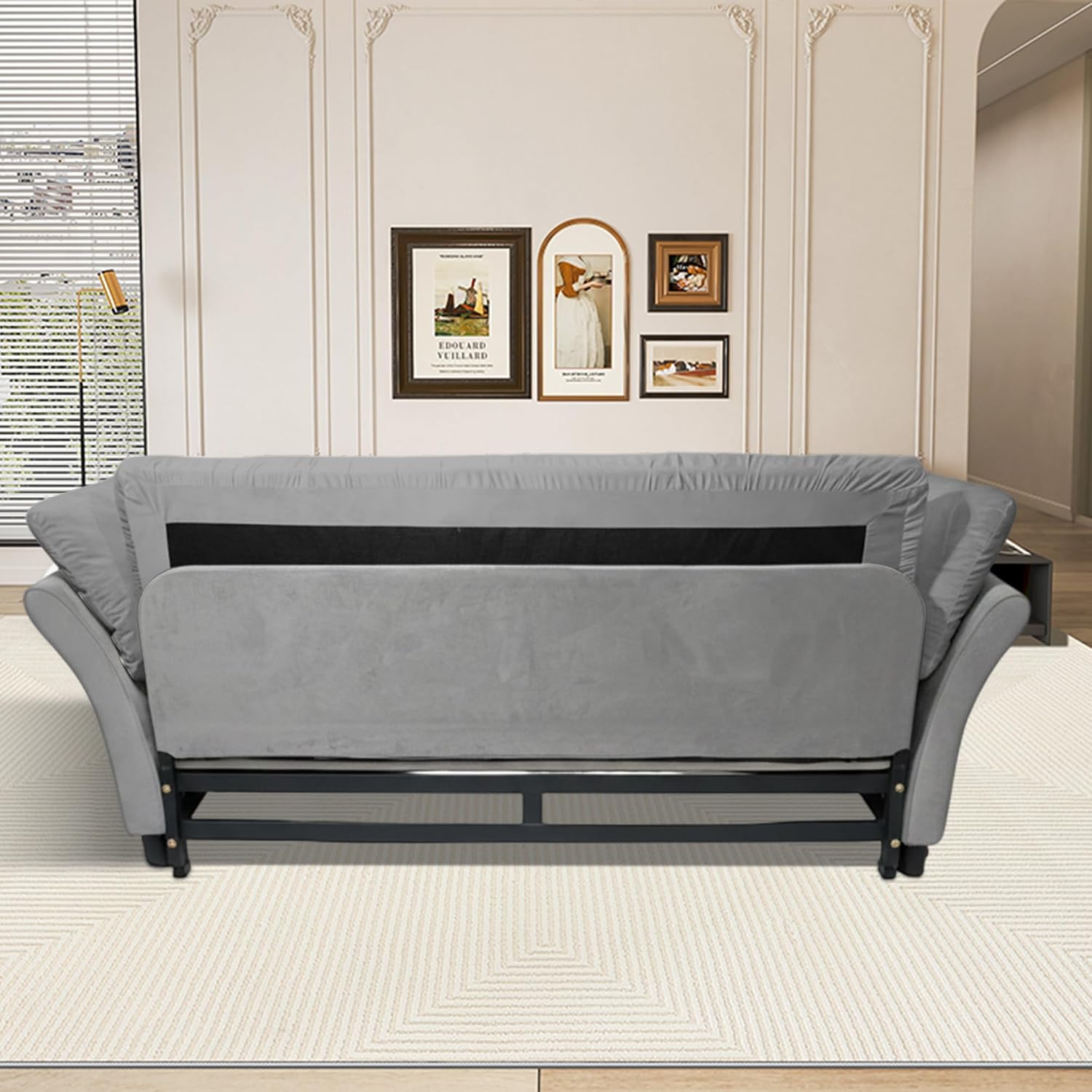 74.8' Queen Size Sleeper Sofa with Pull Out Bed, 3-in-1 Convertible Loveseat Sofa with 2 Pillows, Portable Pull Out Chaise for Living Room Apartment Small Spaces, Grey