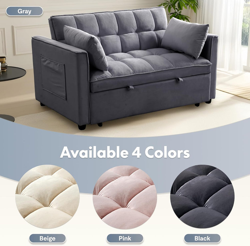 FLEXISPOT XCT4 Pull Out Couch, 3-in-1 Sleeper Sofa Bed with Adjustable Backrest, Loveseat Sleeper with Pillows & Side Pockets, Convertible Futon Couch for Small Spaces Guest Room Apartment, Gray
