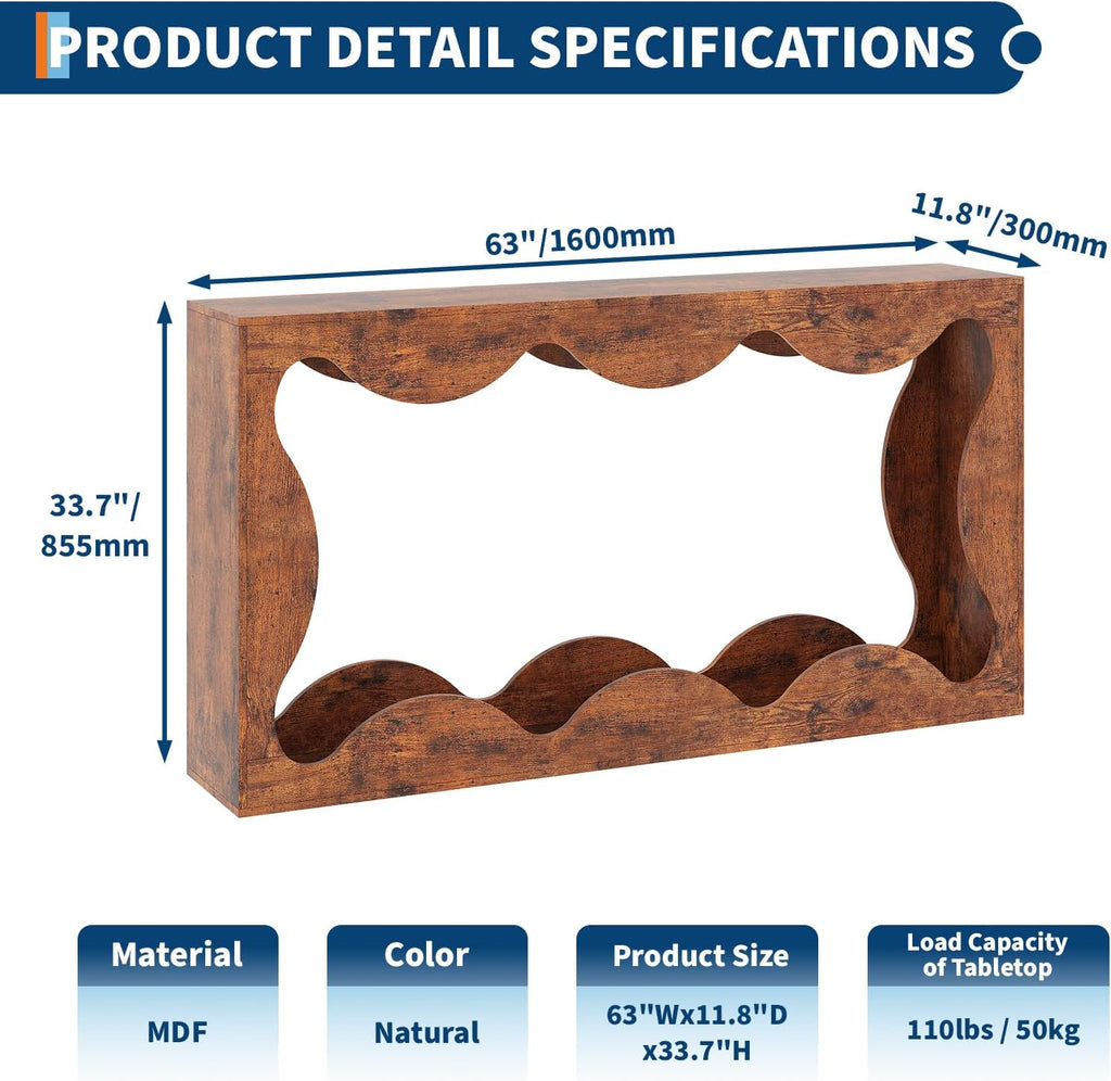 63' Long Console Table for Entryway, Wooden Entry Table, Behind Couch Tables with Storage, Industrial Console Sofa Tables for Living Room, Hallway, Entrance, Foyer