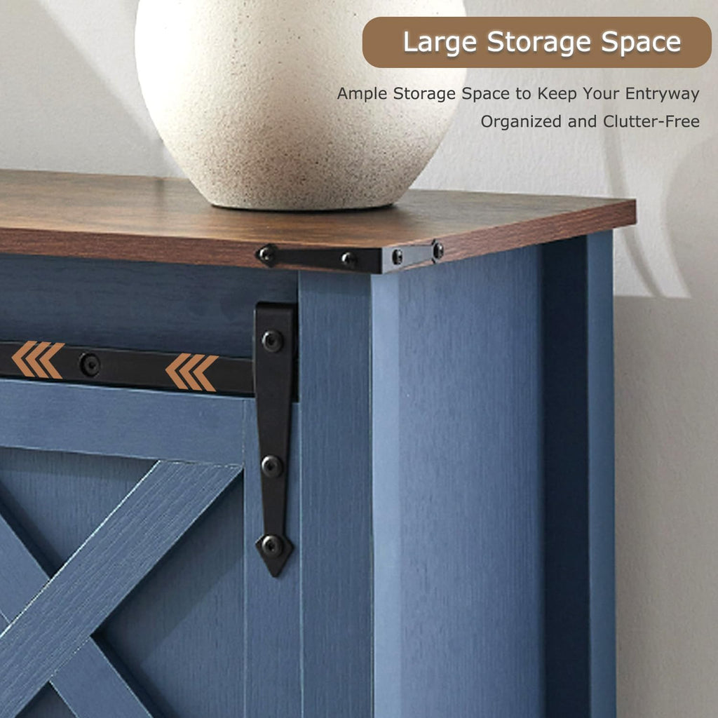 Farmhouse Entryway Table Set of 3, Console Table with Storage and 2 End Tables, Rustic Sofa Table Set for Living Room, Hallway, Bedroom, Blue