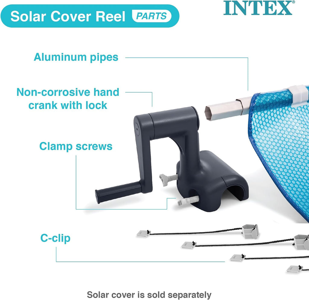 Intex Heavy Duty Solar Above Ground Pool Cover Reel Aluminum Adjustable with Locking Mechanism for Rectangle Frame Pool, Cover Not Included