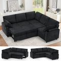 85' Chenille Reversible Sectional Sofa w/Pull Out Bed, Upholstery L Shaped Couch w/Storage Armrests & Cup Holders, Modern Corner Sofa w/USB Charging Port & Throw Pillow for Living Room, Black
