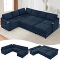 116' Chenille Modular Sofa Bed w/Adjustable Backrests, U-Shape Sleeper Sofa w/USB Ports & Storage Space, Convertible Corner Sectional Couch w/Pull Out Bed for House, Living Room, Blue