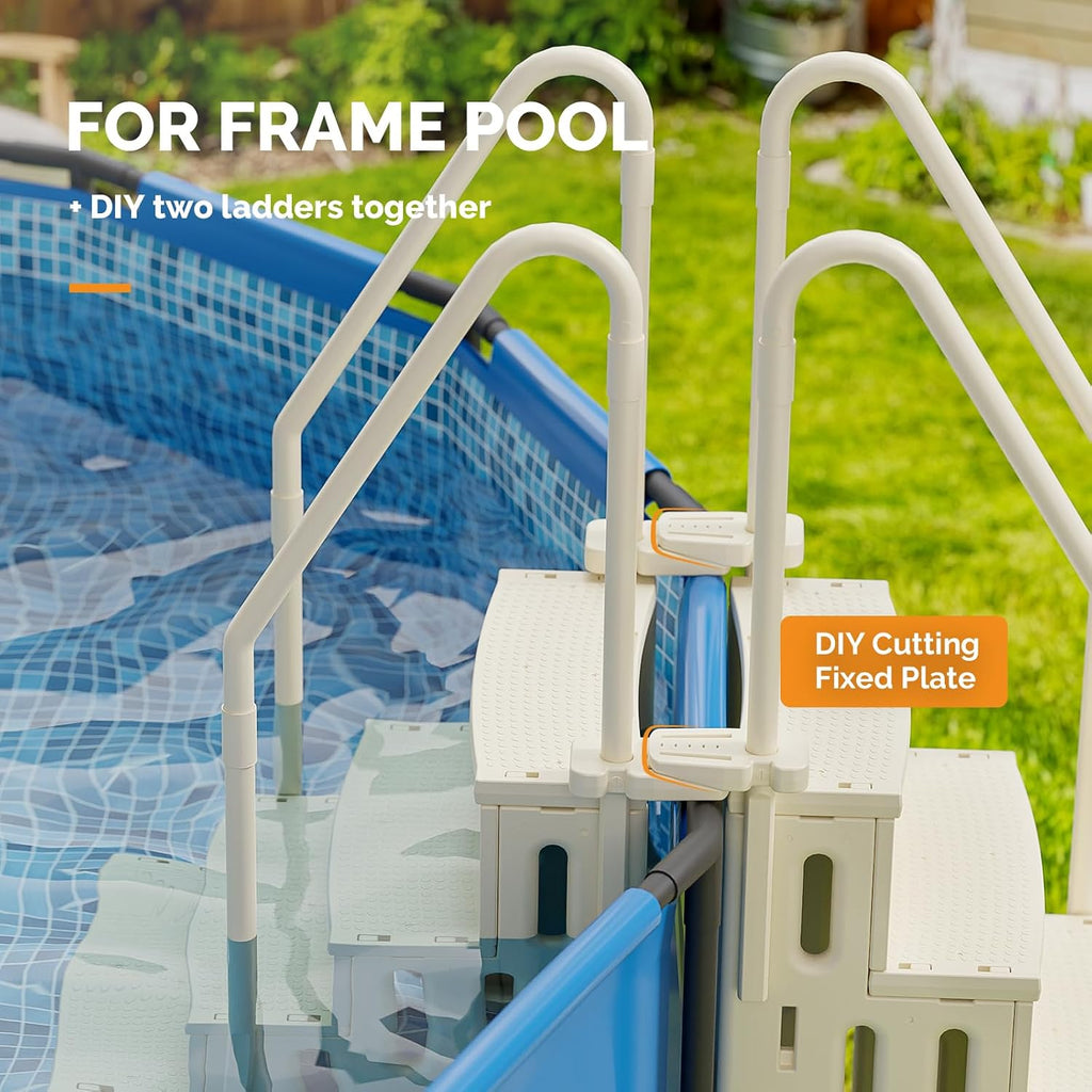 VINGLI Pool Ladder Heavy-Duty Safety Step for Above Ground Pools Stair Entry System with Handrails, Beige (Full Beige, 4 Steps)