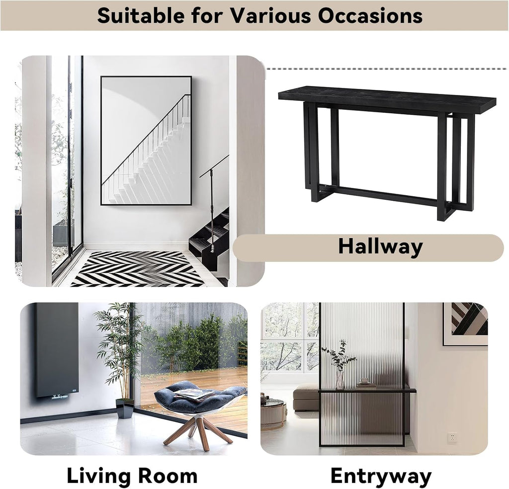 LKTART 59.05-Inch Long Behind Couch Sofa Table for Living Room, Farmhouse Console Table with Storage, Narrow Accent Entryway Tables for Hallway Entrance Foyer (Black)
