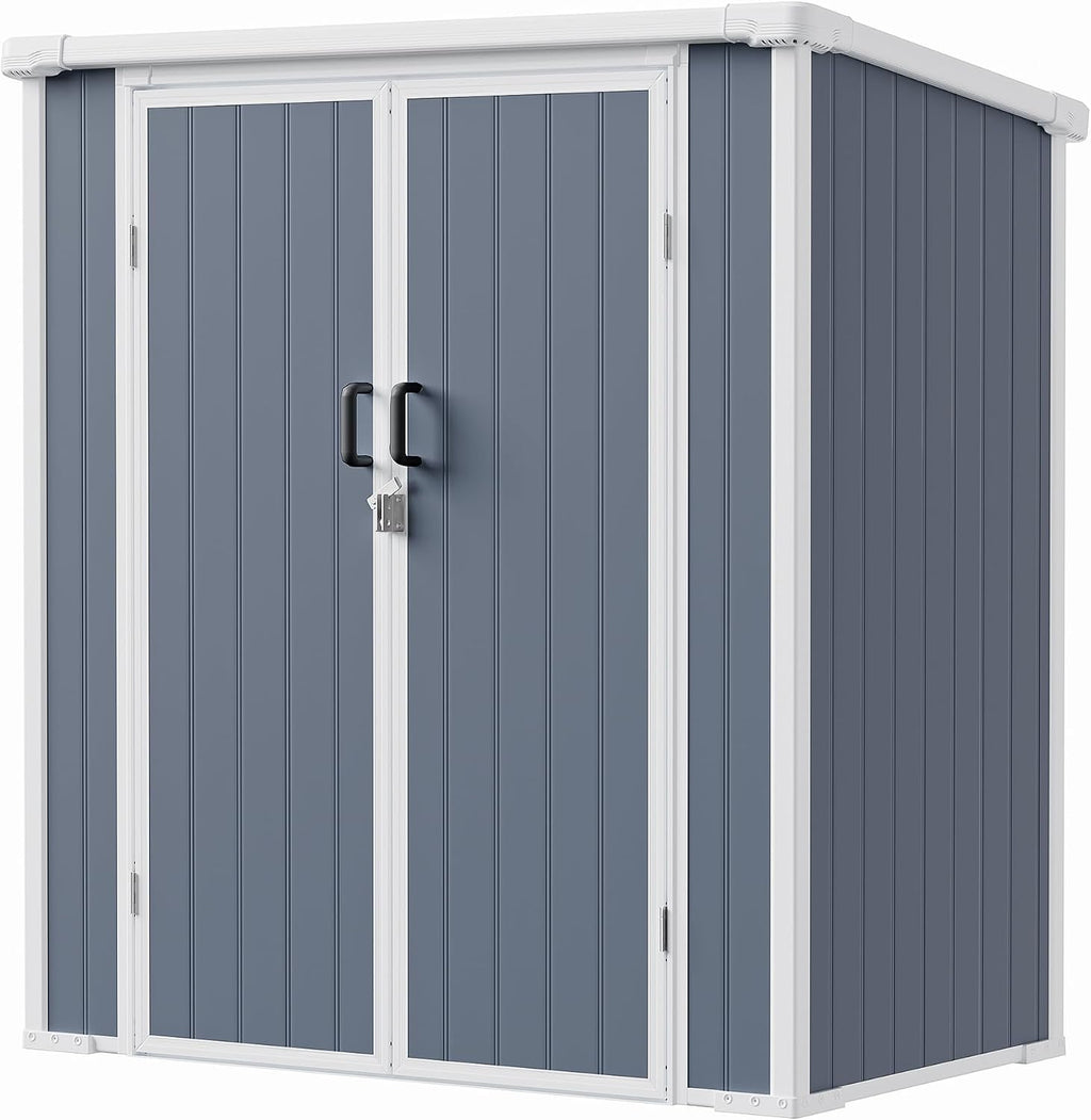 5x3 Compact Outdoor Shed with Slant Roof Design, All-Resin Build for Side Yard, Holds Lawn Equipment, Bicycles and Seasonal Items, Dark Gray