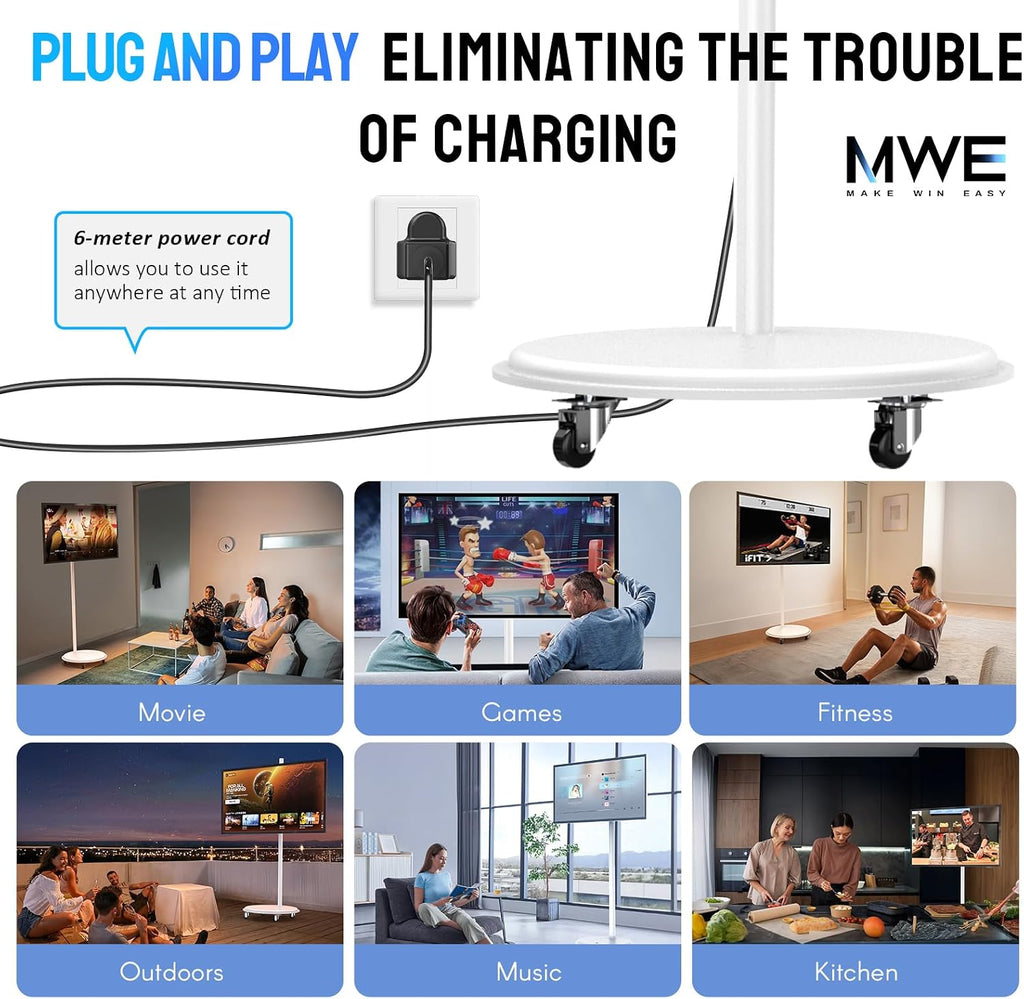 43 Inch Portable TV Smart Touch, 4K Rotatable TV LCD Display with Wires plugged in use, Android OS, Touch Screen, Type-C, USB, HDMI Port, on Wheels