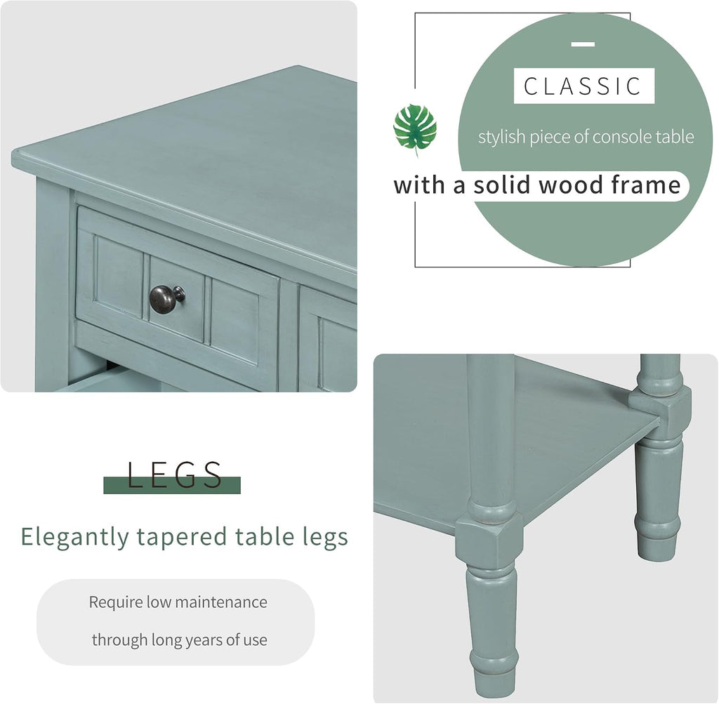 Merax Narrow Console Table, Elegant Slim Sofa Table With Three Storage Drawers and Bottom Shelf for Entryway, Hallway, and Living Room (Light Blue)