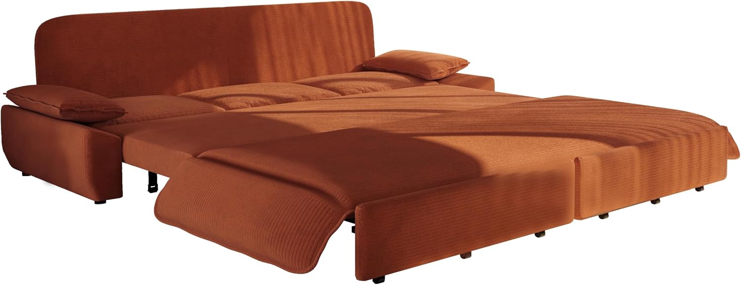 94.5' Pull Out Couch King Size, Futon Sofa Bed, 3-in-1 Convertible Sleeper Sofa Bed with Cushion Armrest, Modern Corduroy Loveseat Couches for Living Room, Small Space, Apartment, Orange