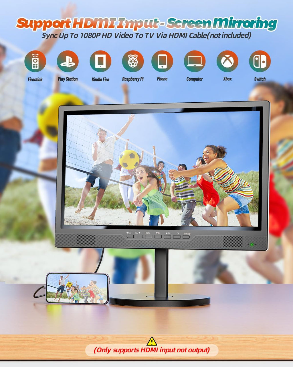 Desobry 19.2' Portable TV for Camping, Built-in 8000mAh Battery Powered TV Portable for Power Outages, Battery Operated TVs 1080P HDMI Input, AV Input, USB, for Kitchen Bedroom Camping Patio RV