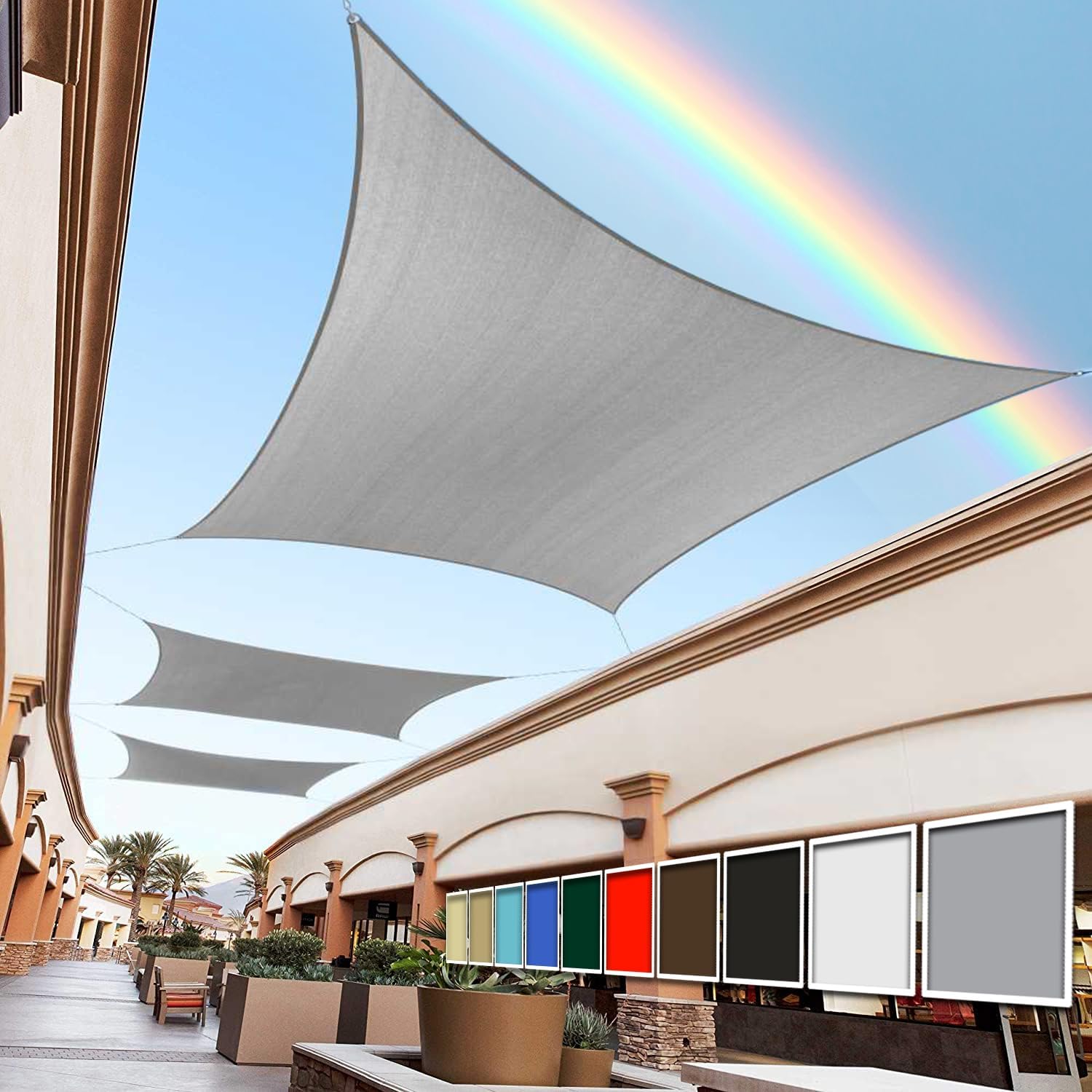 Royal Shade 14' x 20' Grey Rectangle Square Sun Shade Sail Order to Make RSTAPS12 Canopy, UPF50+ 95% UV Blockage, 200GSM Commercial Standard Heavy Duty, 3 Years Warranty (We Make Custom Size)