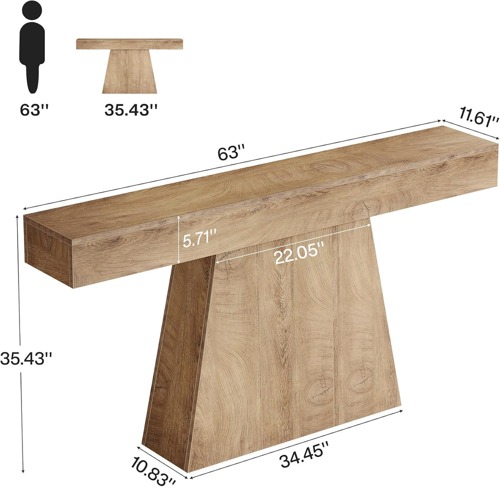 Tribesigns 63' Console Table, Farmhouse Entryway Table with Trapezoidal Base, Narrow Long Wood Sofa Table Behind Couch Table for Entrance, Hallway, Living Room, Natural