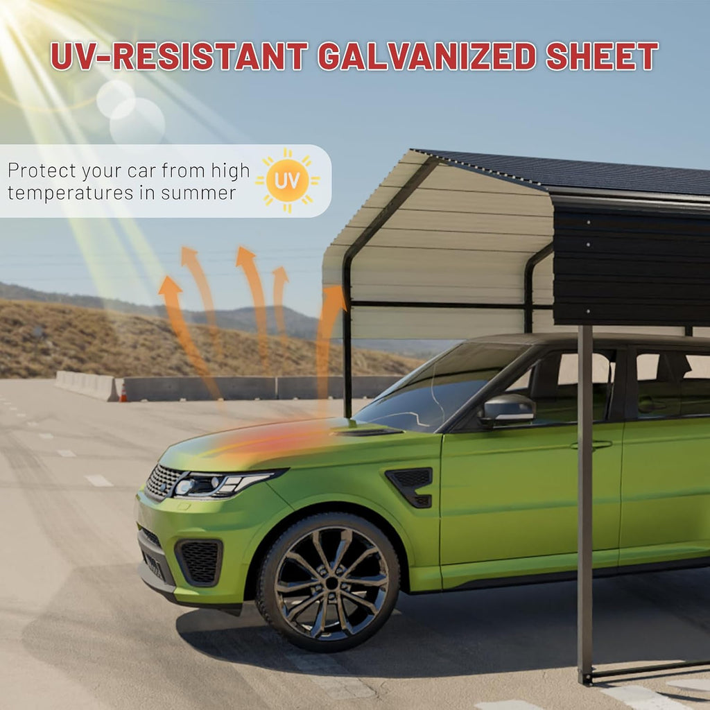 NUGRIART Metal Carport 10 x 15 FT with Heavy Duty Frame & Galvanized Steel Roof, Metal Car Garage, Sturdy Canopy Shelter for Car, Truck, Pickup, SUV, Tractor, and Boat