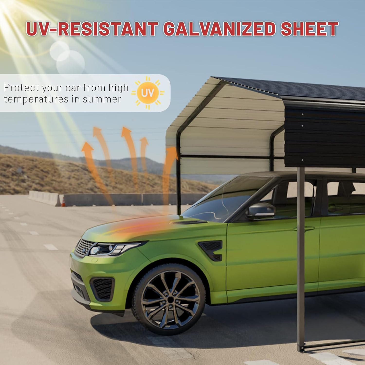 NUGRIART Metal Carport 10 x 15 FT with Heavy Duty Frame & Galvanized Steel Roof, Metal Car Garage, Sturdy Canopy Shelter for Car, Truck, Pickup, SUV, Tractor, and Boat