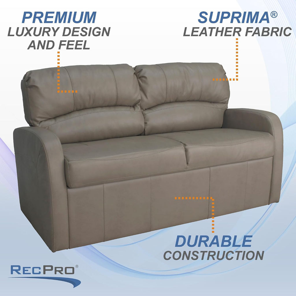 RecPro Charles 65' Jack Knife RV Sleeper Sofa with Arms | RV Furniture | Zero Wall Hugger (Putty)