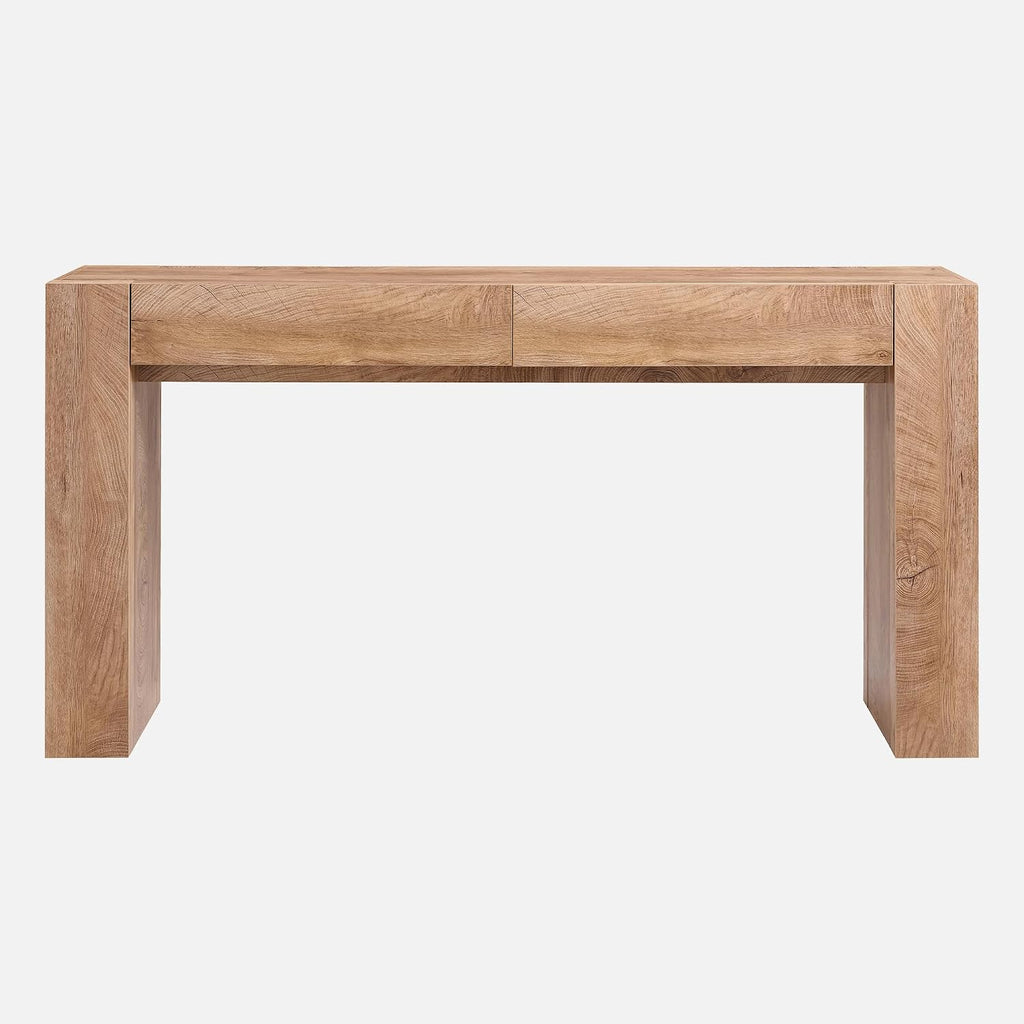 OKD Modern Entryway Console Table, Sofa Table with Drawers, 63' Long Hall Table Behind Couch, Thick Wood Design for Living Room, Hallway - Light Knotty Oak