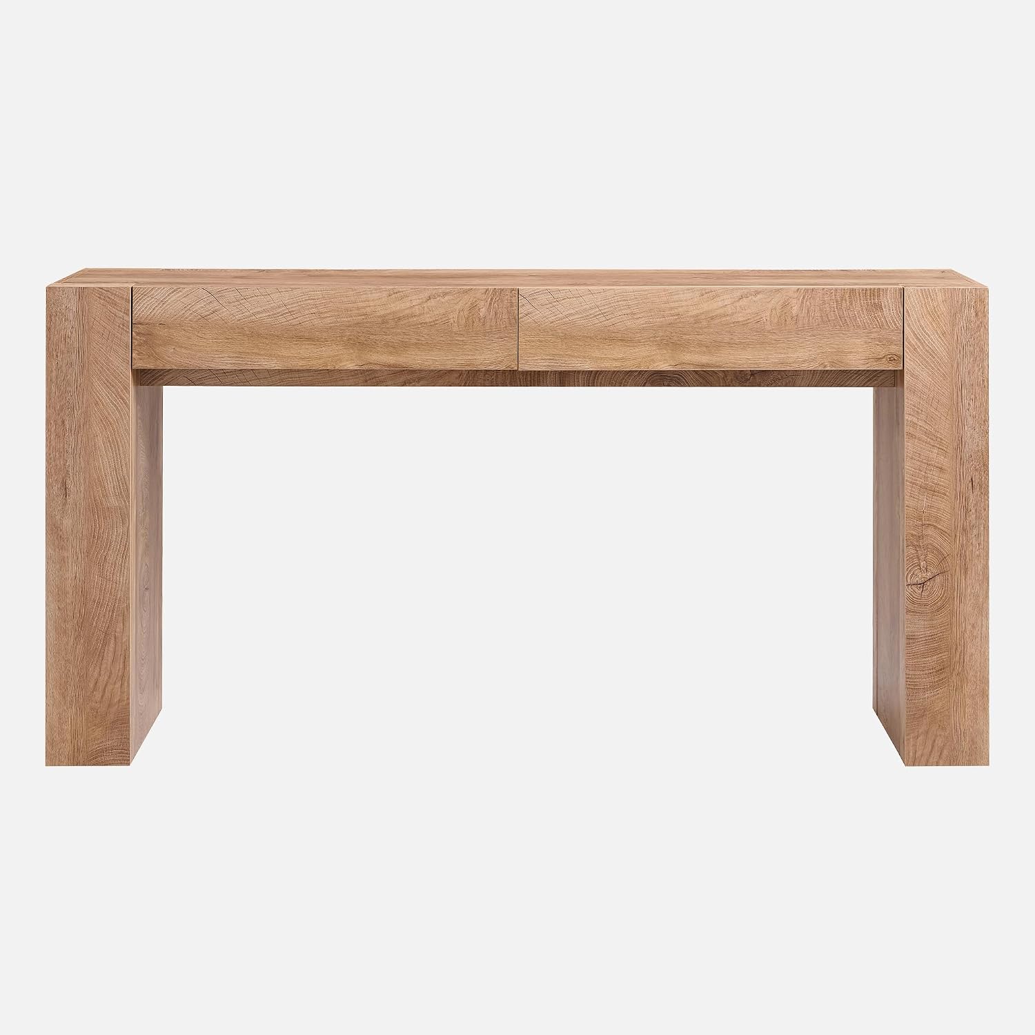 OKD Modern Entryway Console Table, Sofa Table with Drawers, 63' Long Hall Table Behind Couch, Thick Wood Design for Living Room, Hallway - Light Knotty Oak
