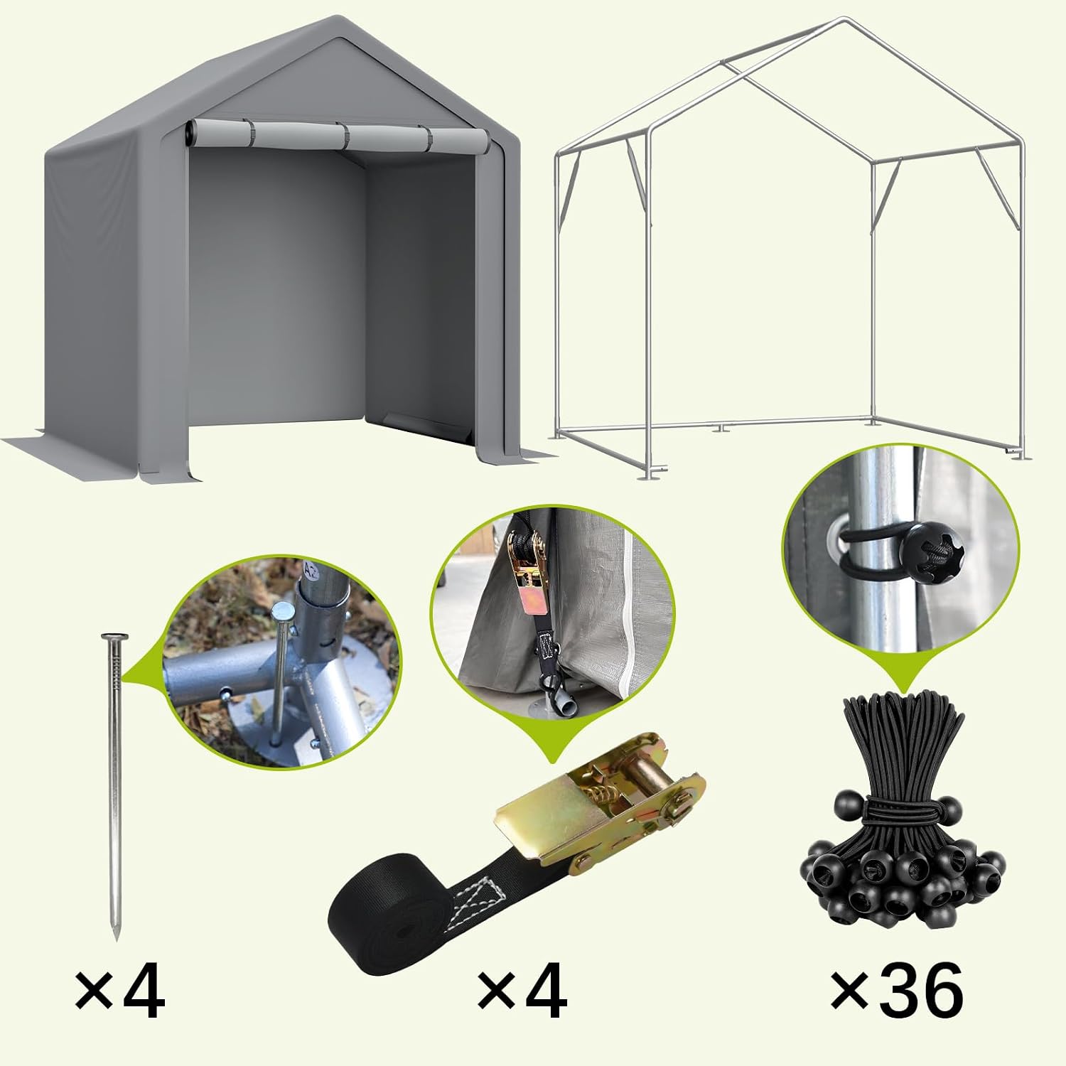 6x6 ft Storage Tent with Roll up Doors, Outdoor Portable Shelter Shed Garage Tent Carport, Waterproof Snowproof for Lawn Mower, Bike, Motorcycleand, Gray