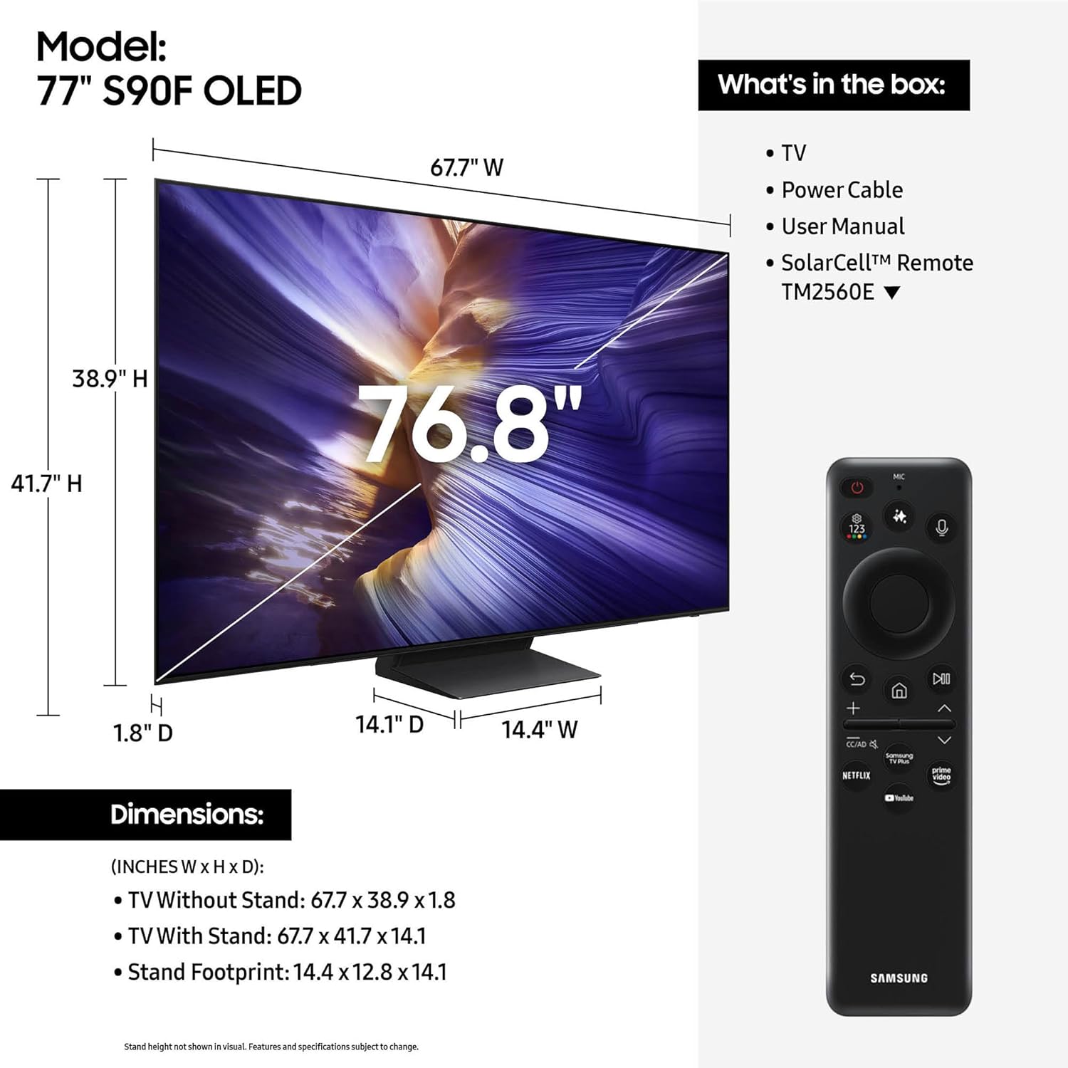 Samsung QN77S90FAFXZA 77 Inch 4K OLED Smart TV with a Walts TILT-EXTENSION-37-90 Tilt Mount for 37'-90' TVs and Amber Protection 3-Outlet-Surge Surge Protector (2025)
