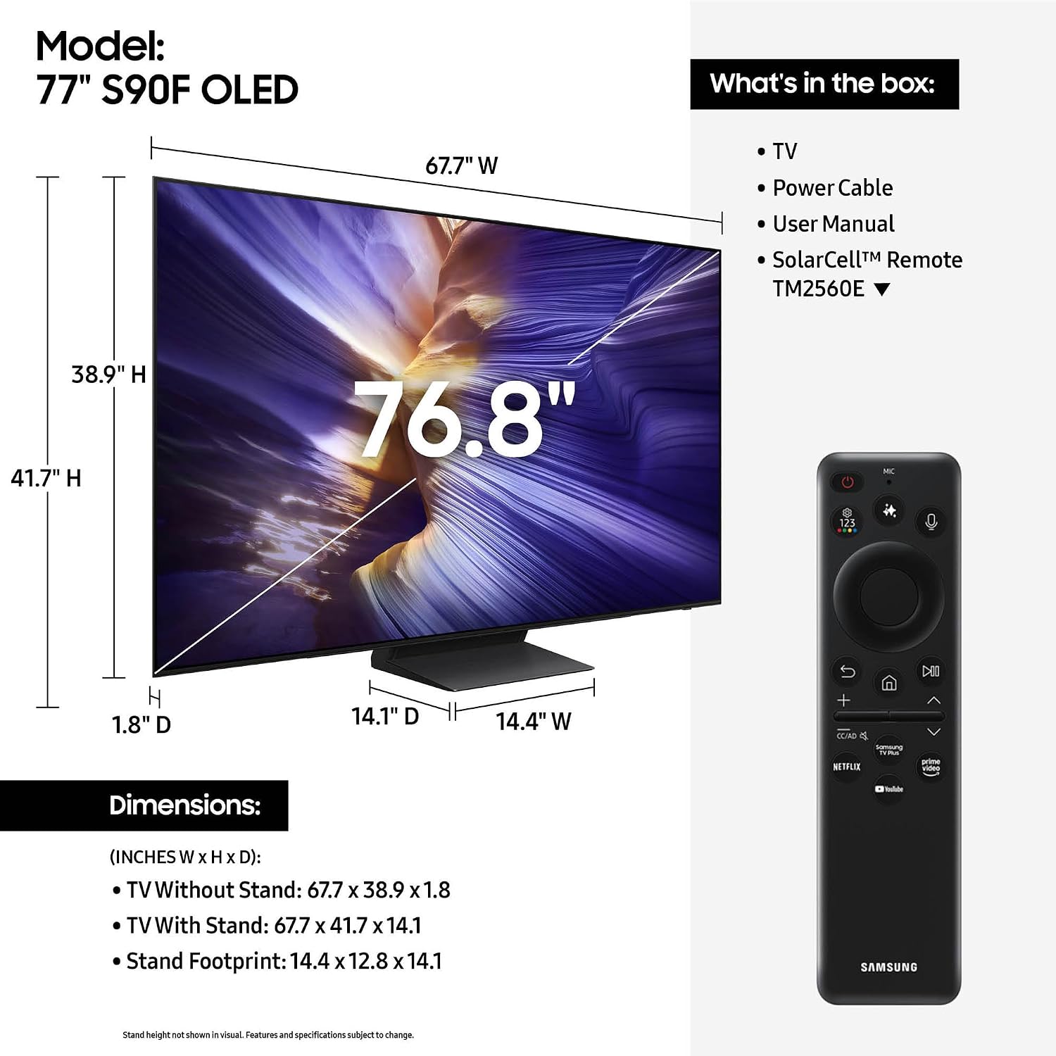 Samsung QN77S90FAFXZA 77 Inch 4K OLED Smart TV with a Kanto PMX700 Pro Series Full Motion Dual Stud Mount (2025)