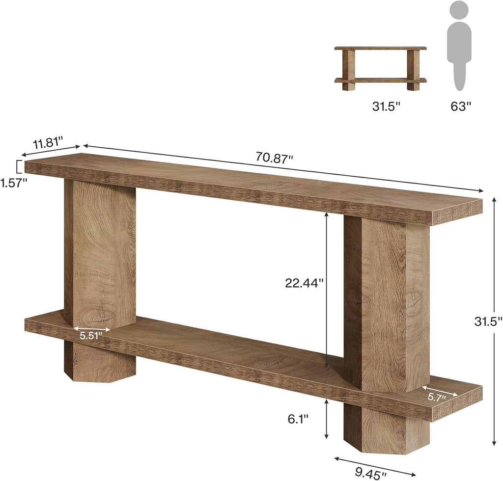Tribesigns 71-Inch Long Console Table for Entryway, Wooden Sofa Table Behind Couch, for Living Room, Hallway, Foyer, Burlywood