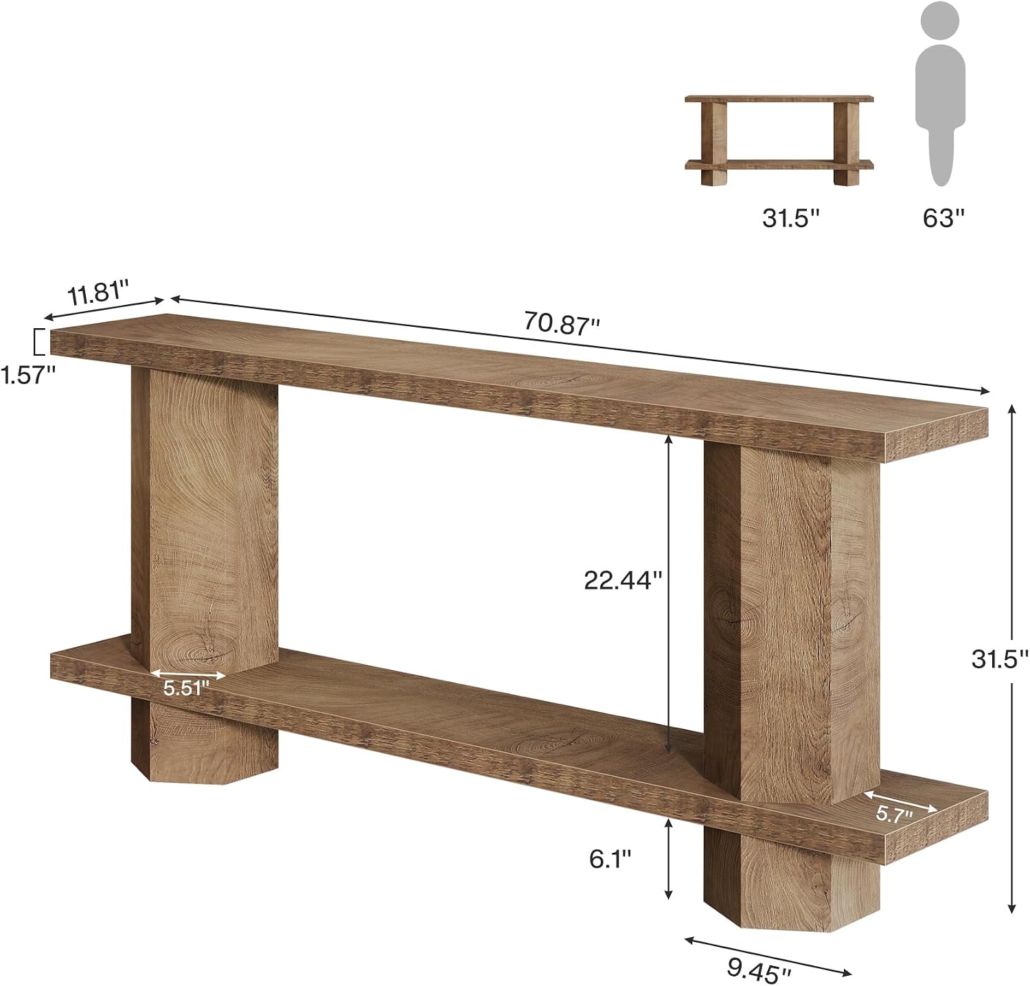 Tribesigns 71-Inch Long Console Table for Entryway, Wooden Sofa Table Behind Couch, for Living Room, Hallway, Foyer, Burlywood