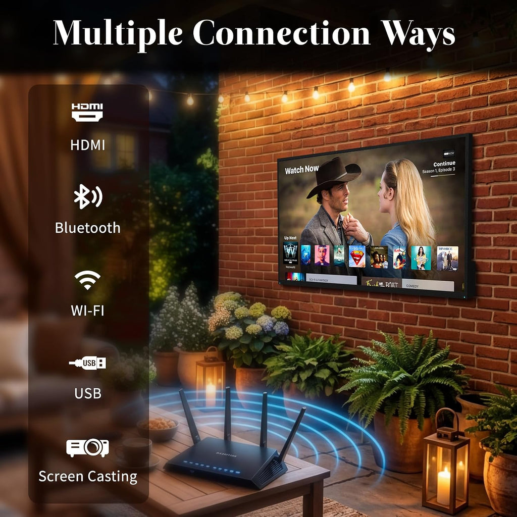 55 Inch Outdoor TV, 2000 Nits Ultra Bright 4K UHD Weatherproof Television, IP55 Waterproof Smart TV with WebOS 22 & Anti-Glare Screen for Direct Sunlight, Backyard, Poolside, Deck & Patio