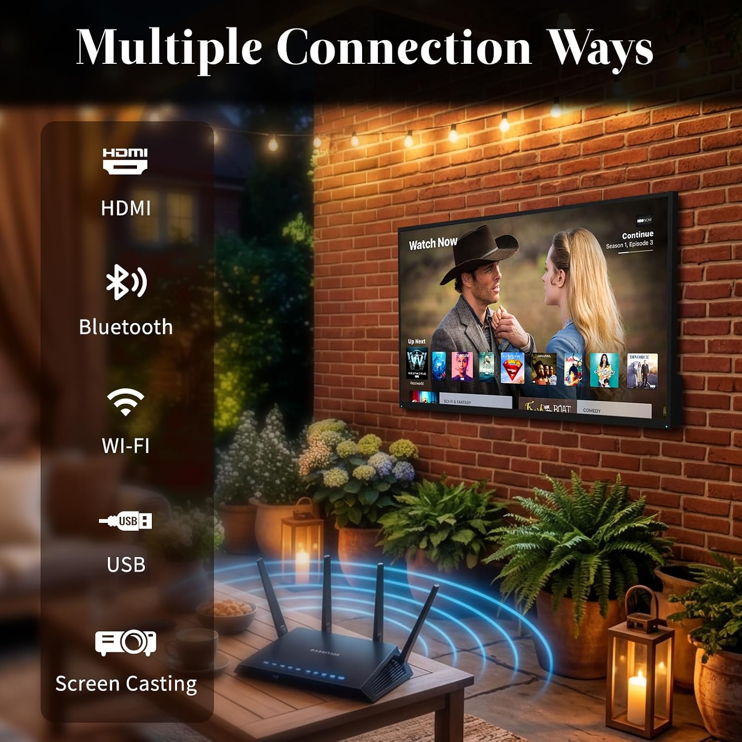 55 Inch Outdoor TV, 2000 Nits Ultra Bright 4K UHD Weatherproof Television, IP55 Waterproof Smart TV with WebOS 22 & Anti-Glare Screen for Direct Sunlight, Backyard, Poolside, Deck & Patio
