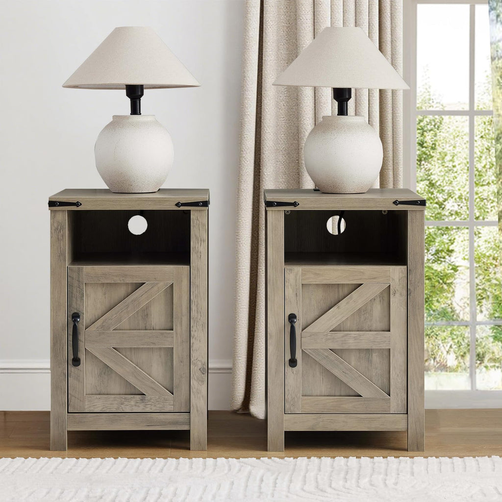 Farmhouse Entryway Table Set of 3, Console Table with Storage and 2 End Tables, Rustic Sofa Table Set for Living Room, Hallway, Bedroom, Grey
