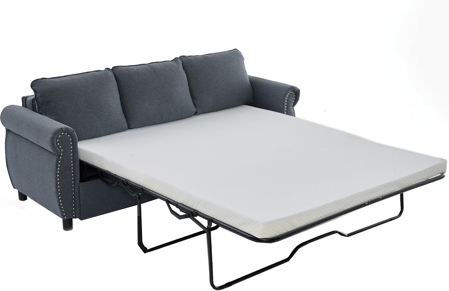 Sleeper Sofa Bed Full Size, Pull Out Couch with Mattress, 81.5'' 3 Seater Upholstery Sectional Couches, Modern Linen Convertible Sofa, Living Room Furniture for Small Spaces, Apartment, Grey | Memory Foam Mattress