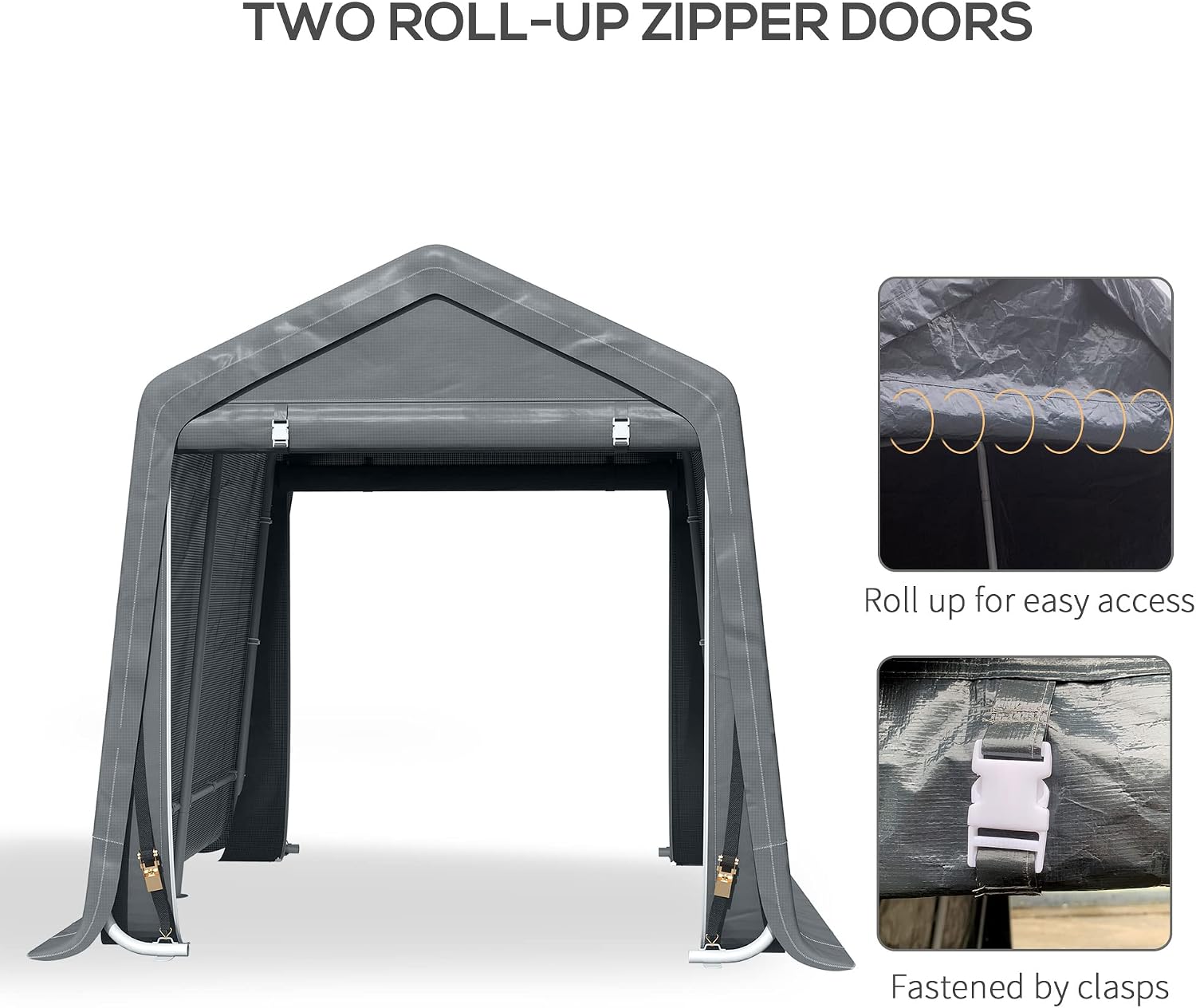 Outsunny 9' x 8' Carport Portable Garage, Heavy Duty Outdoor Shed, Patio Storage Shelter w/Anti-UV PE Cover and Double Zipper Doors, for Motorcycle Bike Garden Tools, Dark Gray
