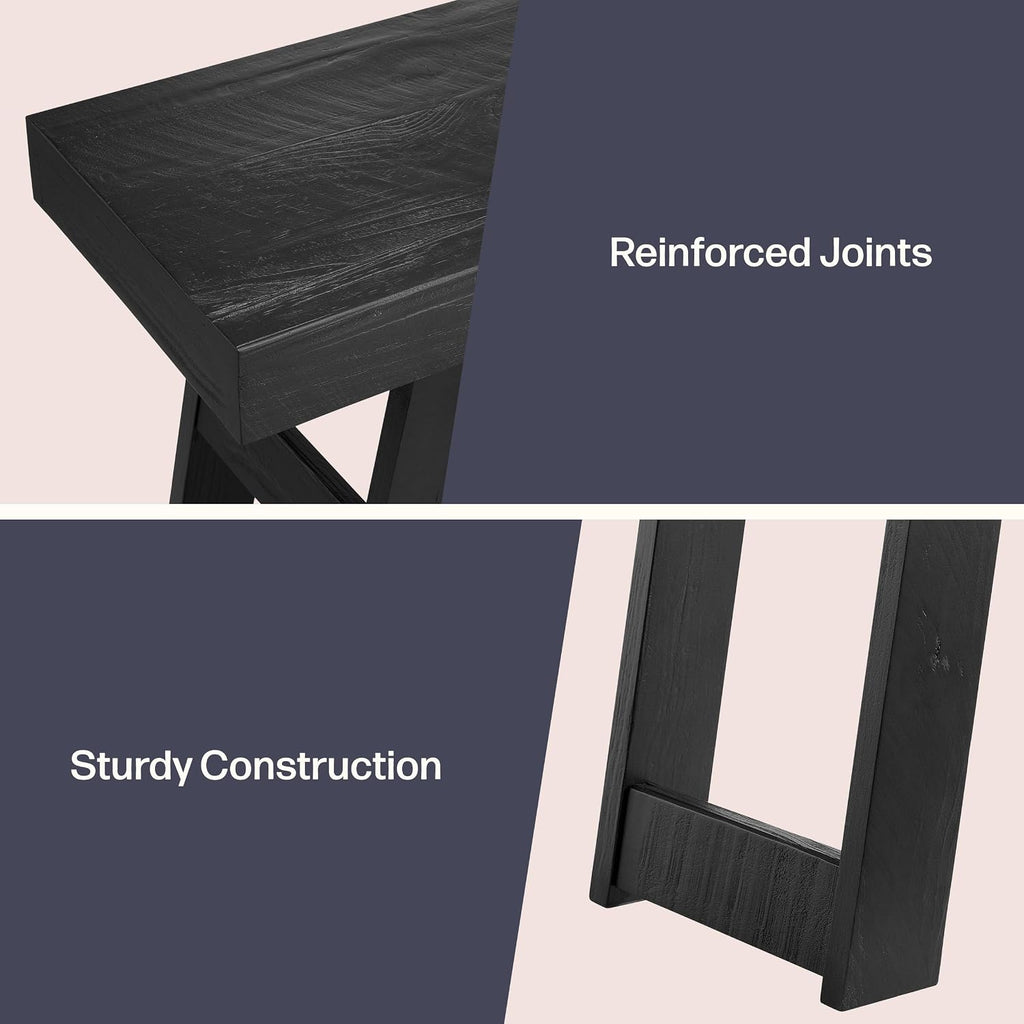 Alaterre Furniture Lawas Solid Wood Console Table - 56 Inch Modern Farmhouse Entryway Table - Easy Assembly Living Room Furniture for Behind The Couch, Entryway, or Hallway (Black)