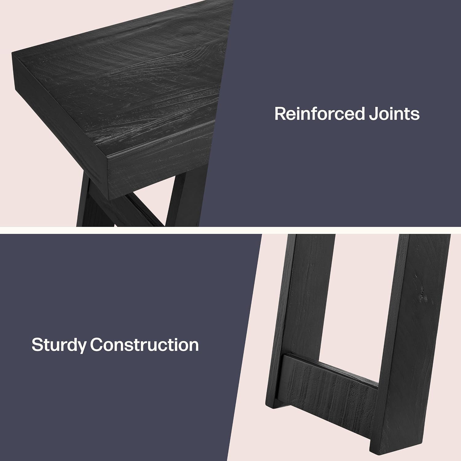 Alaterre Furniture Lawas Solid Wood Console Table - 56 Inch Modern Farmhouse Entryway Table - Easy Assembly Living Room Furniture for Behind The Couch, Entryway, or Hallway (Black)