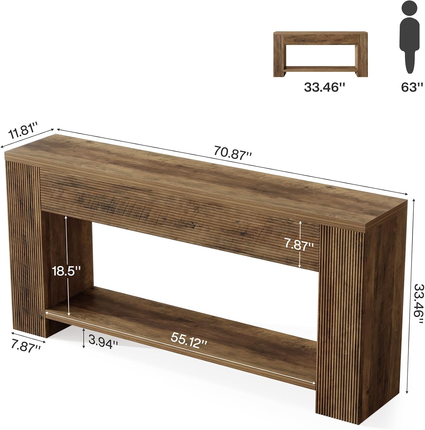 Tribesigns 70.9-Inch Console Tables for Entryway, Narrow Wooden Long Sofa Table Behind the Couch, Farmhouse Fluted Hallway Accent Table for for Living Room, Entrance, Foyer (Rustic Brown)