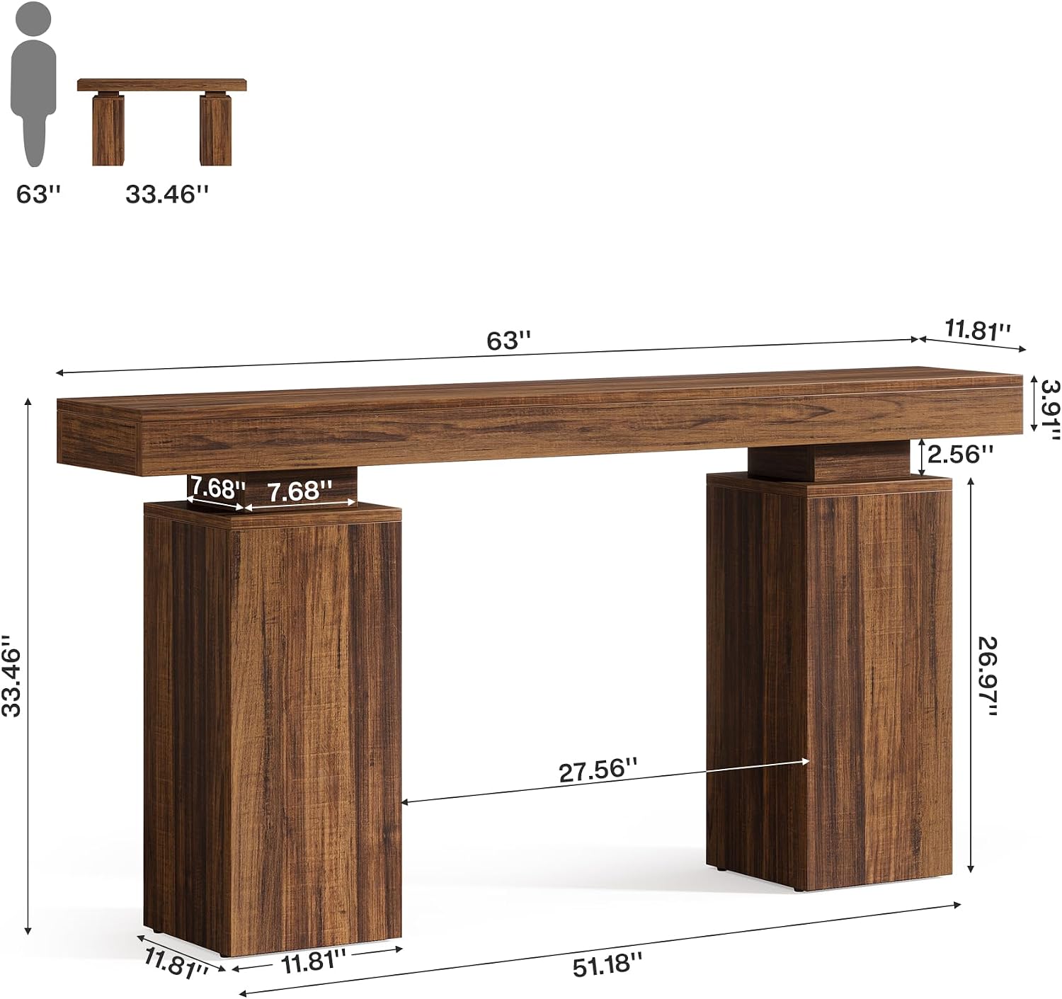 Tribesigns 63-Inch Long Console Table, Farmhouse Entryway Table Behind Couch, Wooden Foyer Stand Entry Station, Modern Hallway Accent Furniture for Living Room Decor, Entrance, Brown