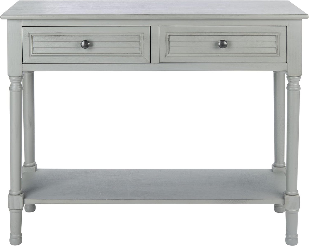 SAFAVIEH Home Collection – Tate Distressed Grey 2-Drawer Console Table with Shelf, Turned Leg Farmhouse Accent Console for Entryway or Living Room (CNS5720C)