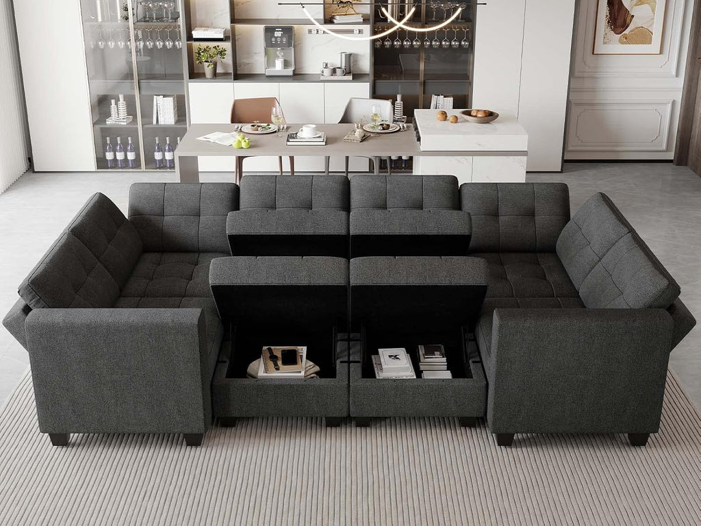 Belffin Modular Sleeper Sofa Bed with Storage Seat Oversized Modular Sectional Sofa Couch Set Reversible Modular Sleeper Sectional Couch Bed Dark Grey BF0390-1