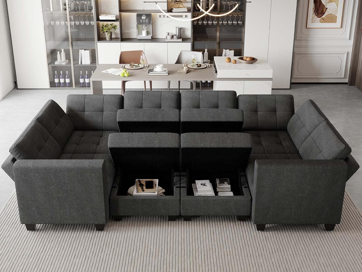 Belffin Modular Sleeper Sofa Bed with Storage Seat Oversized Modular Sectional Sofa Couch Set Reversible Modular Sleeper Sectional Couch Bed Dark Grey BF0390-1