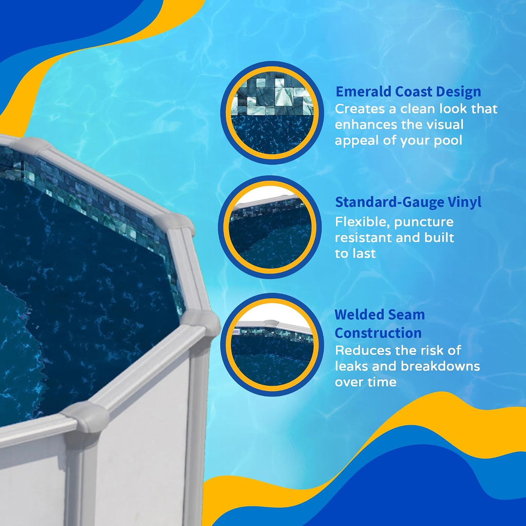 Blue Wave Emerald Coast Overlap 12 ft Round Pool Liner for Above-Ground Steel Wall Pools – Weather Resistant Standard Gauge Vinyl with Welded Seams - Dark Blue, Fits 48/54-In Depth – Pool Accessories