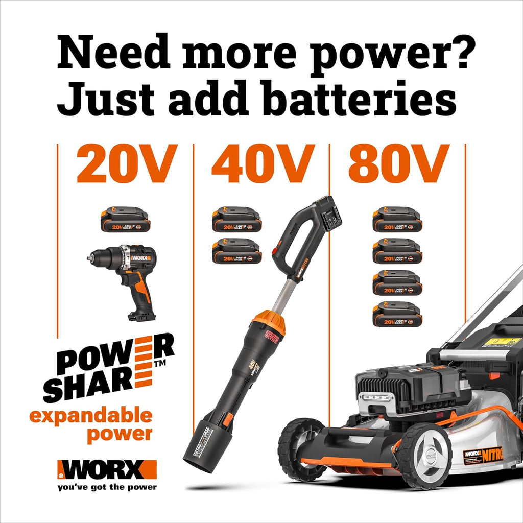 WORX Cordless String Trimmer & Lawn Edger, 13'' Electric Weed Wacker with Command Feed, 40V Weed Eater with 90° Pivoting Head, 2 Batteries & Charger Included, WG184