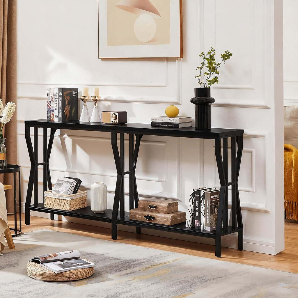 HOMISSUE Sofa Console Table, 70.9' Extra Long Sofa Table with 2-Tier Storage, Industrial Narrow Console Tables Behind Couch, Hallway Table for Entryway, Living Room, Black
