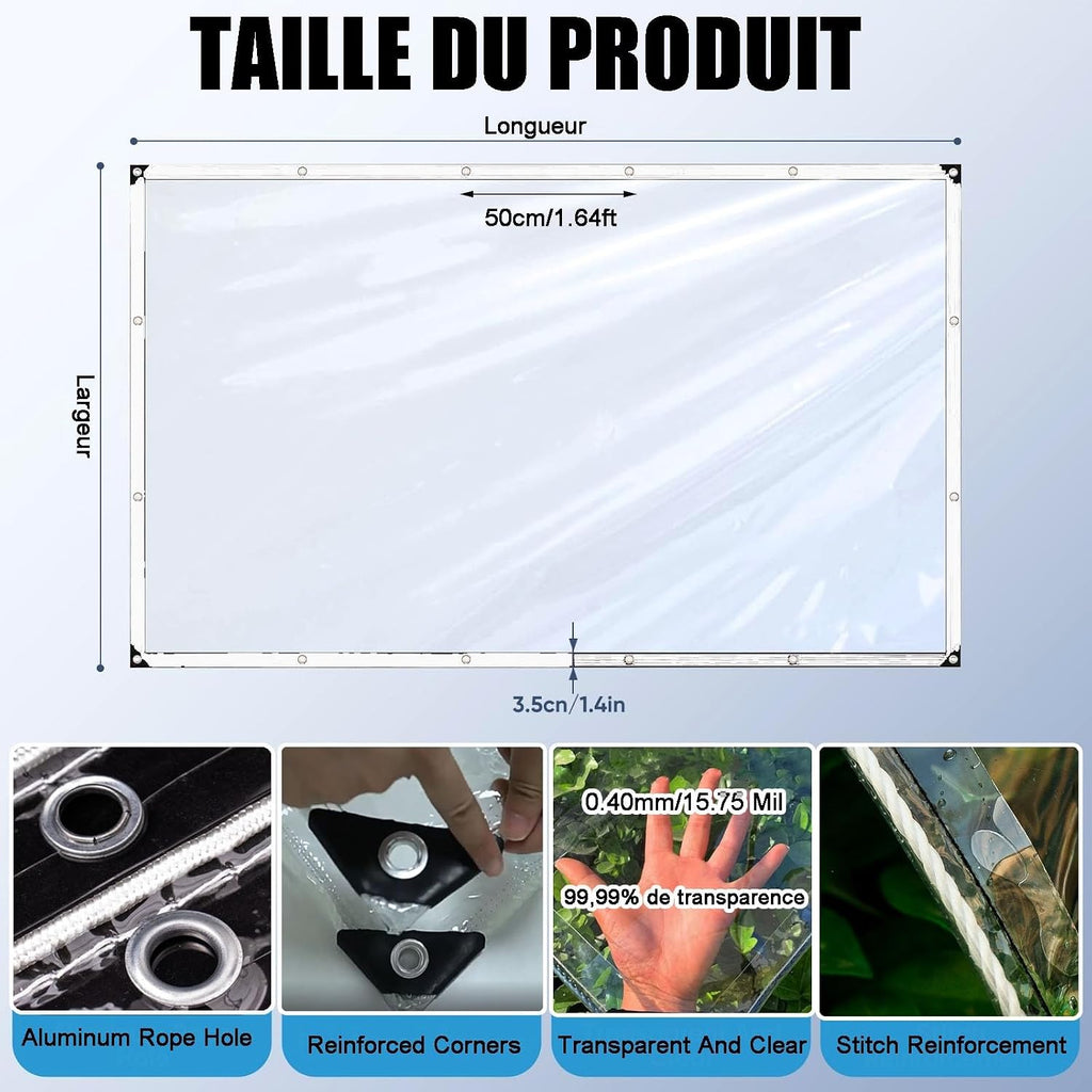Heavy Duty PVC Vinyl Clear Tarps All Weather 100% Waterproof Transparent Tarpaulin Shield with Grommets Ropes Anti-UV for Greenhouse, Patio Garden Porch Pavilion Outdoor(20x22')