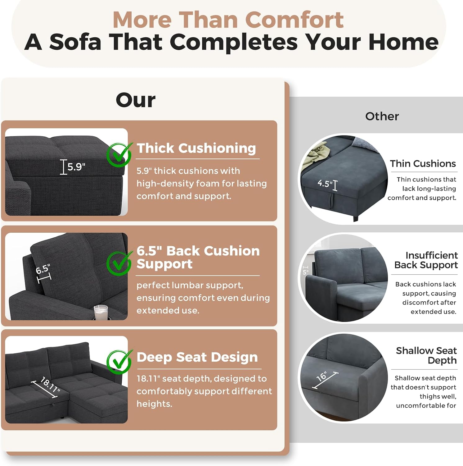 85 inch Sleeper Sofa Couch Bed with Storage Chaise,Pull Out Couch with USB Charging,Side Pockets,Convertible Sectional Sofa for Living Room,Apartment,Small Spaces,Dark Grey