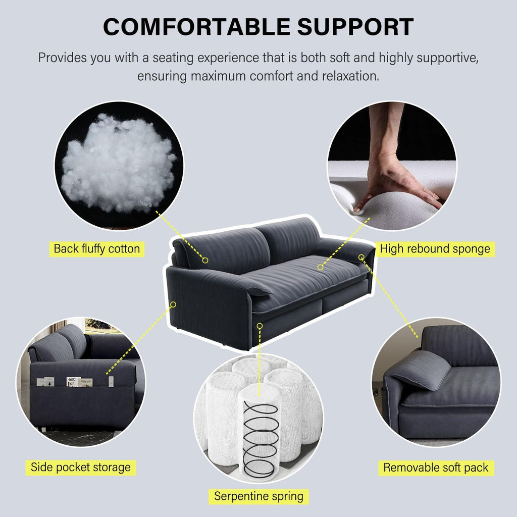 66' Sleeper Sofa Bed Queen Size, 3-in-1 Convertible Couch, Modern Pull Out Couches, Comfy Velvet Futon Sofa, Cloud Loveseat Lounge, Pillow Arm, for Small Spaces, Living Room, Apartment, Grey