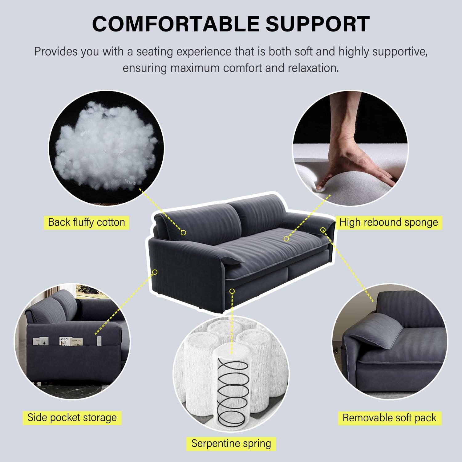 66' Sleeper Sofa Bed Queen Size, 3-in-1 Convertible Couch, Modern Pull Out Couches, Comfy Velvet Futon Sofa, Cloud Loveseat Lounge, Pillow Arm, for Small Spaces, Living Room, Apartment, Grey