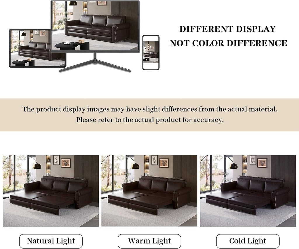 93.7' King Size Sleeper Sofa Bed, Pull Out Sofa Bed, Faux Leather Upholstery, 3 in 1 Convertible Sleeper Couch, Chaise Lounge, Retro Recliner for Living Room, Office, Apartment, Dark Brown