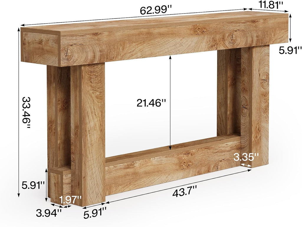 LITTLE TREE 63-Inch Farmhouse Console Table, 2-Tier Wooden Sofa Table Behind the Couch, Narrow Long Entryway Table for Living Room, Entrance, Hallway (Natural)