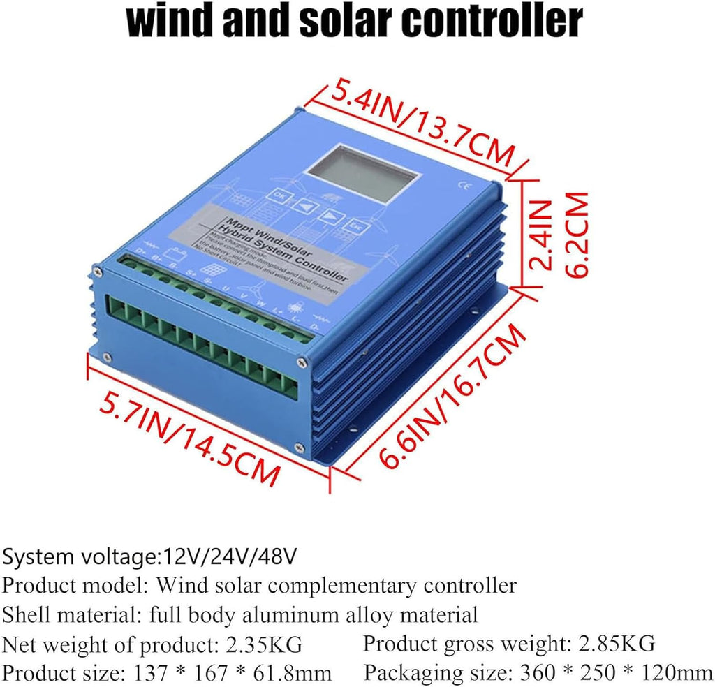 12000W Wind Solar Hybrid Charge Controller,with Dump Load Wind Turbine Generator Solar Panel Auto Regulator,12V/24V/48V with LCD Display,for LiFePO4,AGM,Gel,Flooded and Lithium Battery ,12000W/24V